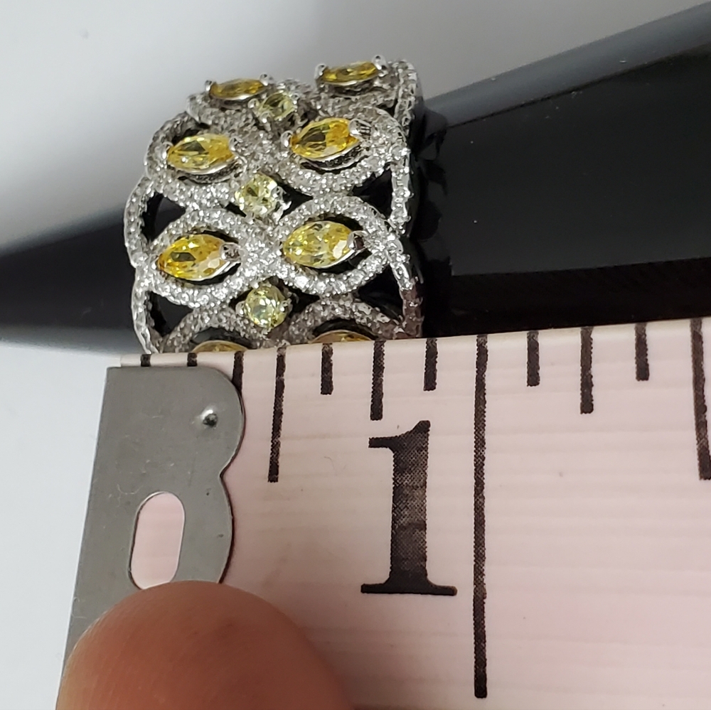 Sterling Silver 925 Yellow and White Diamond Simulant Ring - Picture 11 of 13